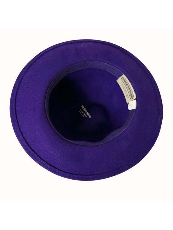 Vintage Purple Felt Wide Brim Hat Wool Head Hugger USA Black Ribbon Church main image 7